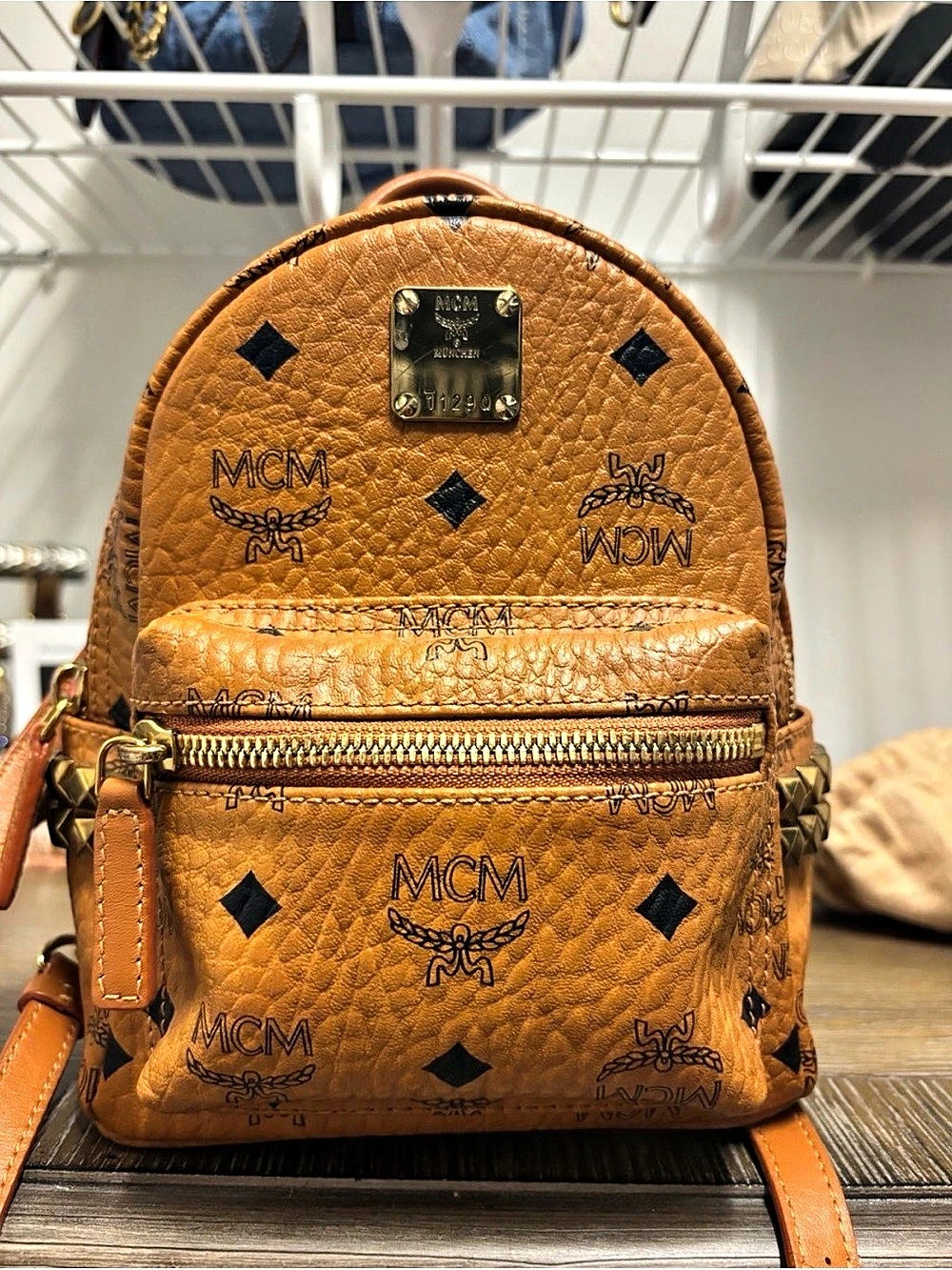 MCM X-Mini Stark Bebe Boo Side Studs Backpack in Visetos Studded Mini Backpack